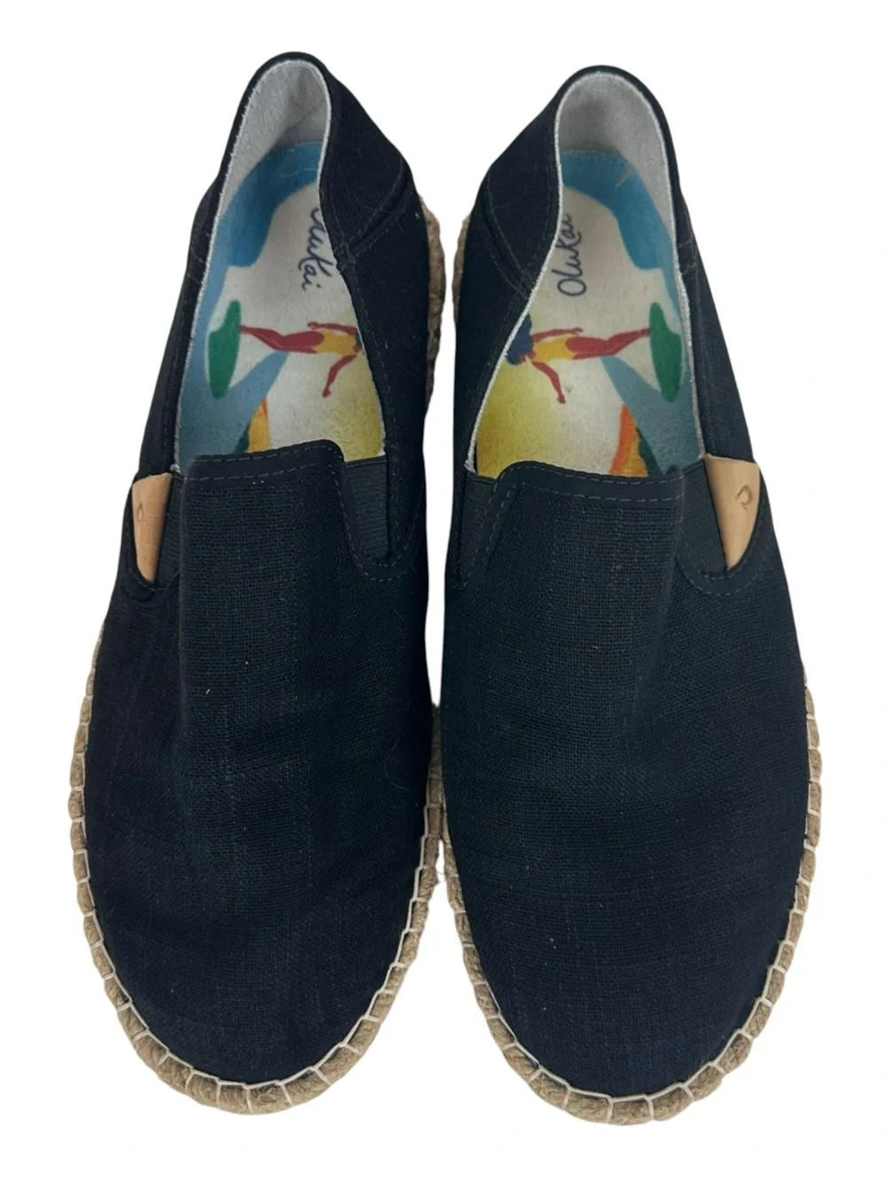 OluKai Kaula Pa'a Kapa Black Canvas Slip-On Espadrille Size 8.5